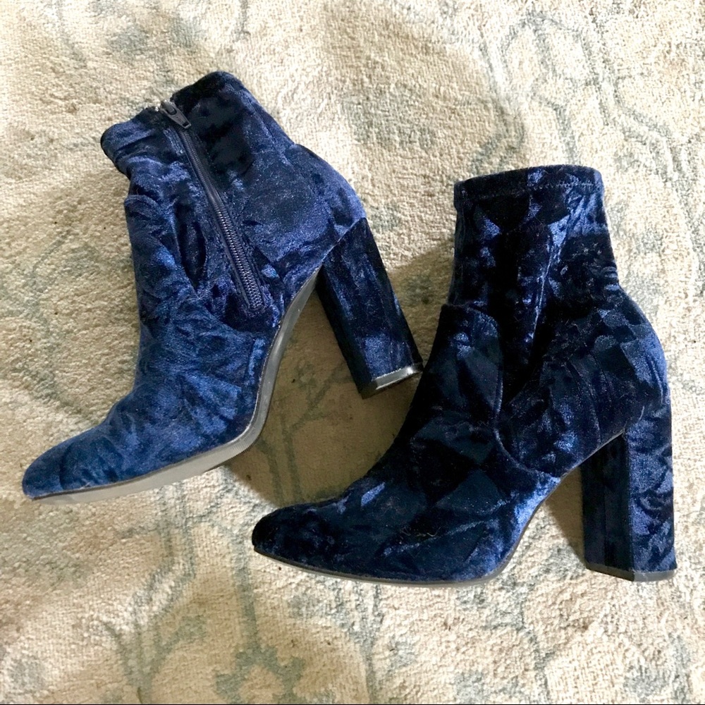 Blue crushed velvet boots